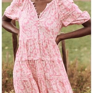 THE GREAT. Pink Floral Midi Dress Airy Feminine BOHO Cottagecore MEDIUM